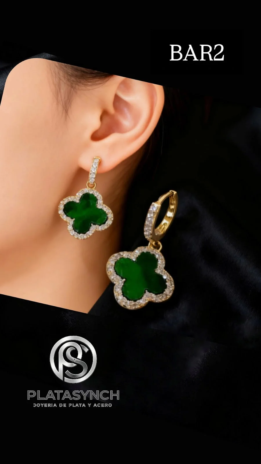 BAR2 - Argolla brass dorado Trebol Vanclif Verde