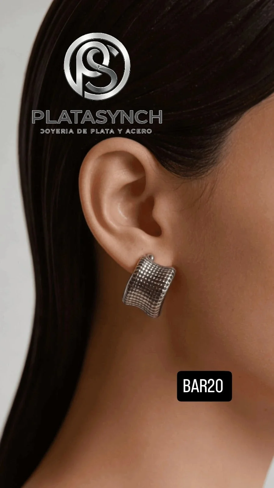 BAR20 - Aretes Brass dorado de palito Plateado cuadrado