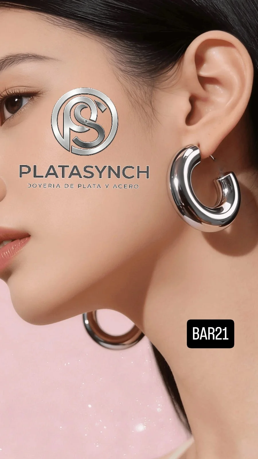 BAR21 - Aretes Brass dorado de palito Plateado media argolla