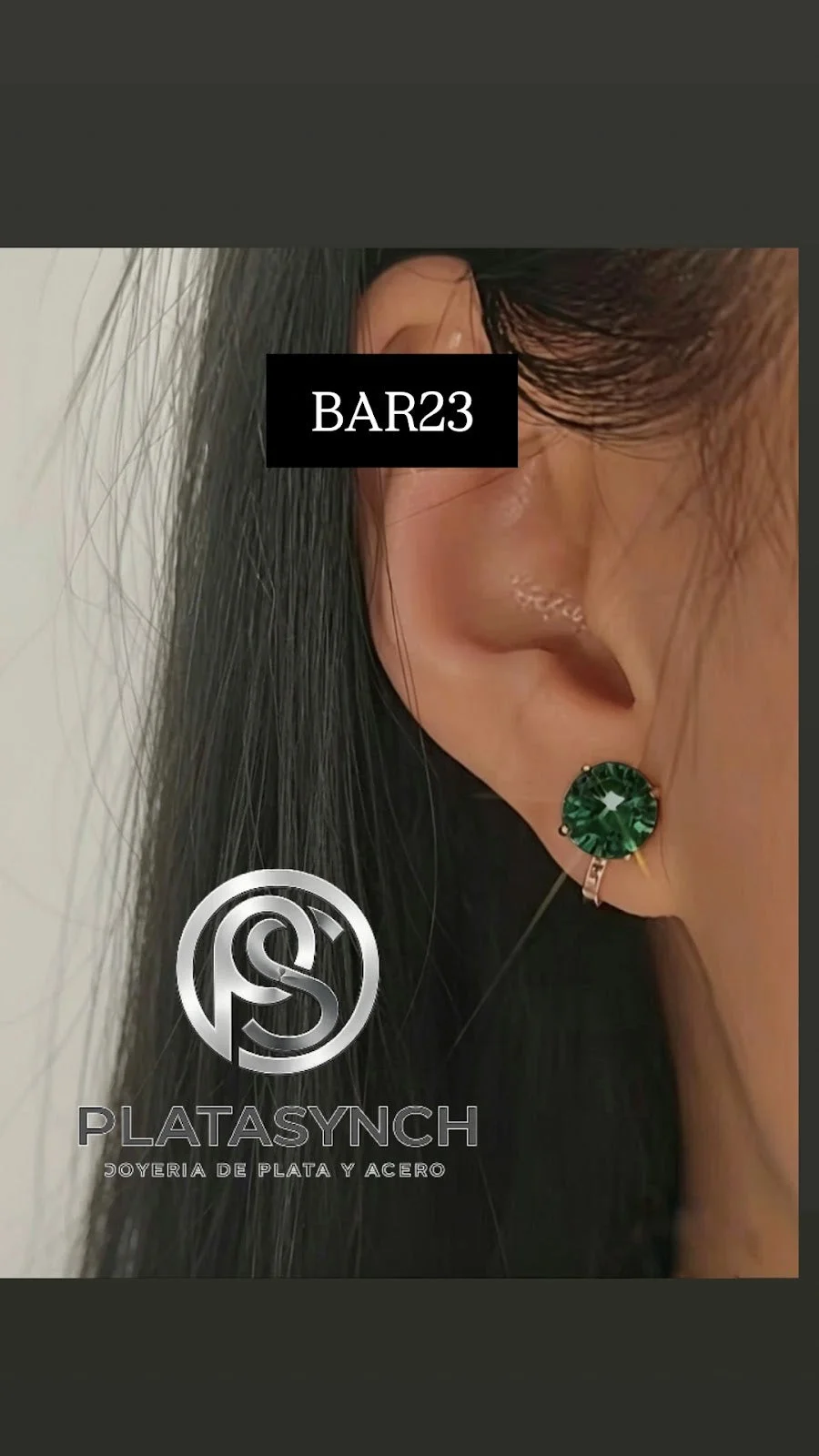 BAR23 - Aretes Brass dorado clip plateado, circonea verde