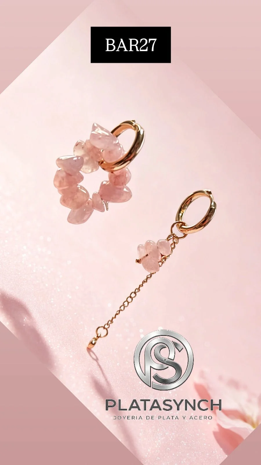 BAR27 - Aretes brass Rosa suave - dorado