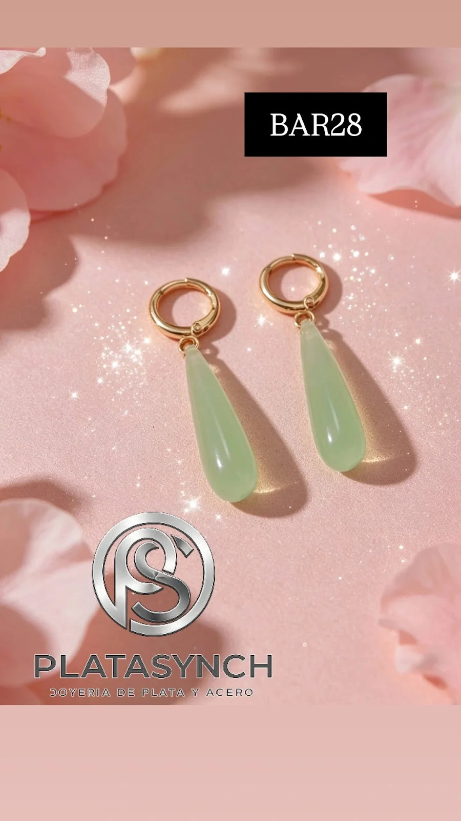 BAR28 - Aretes brass Piedra sintetica verde