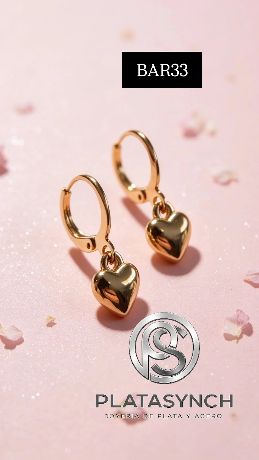 BAR33 - Aretes Hoops brass de corazon dorado