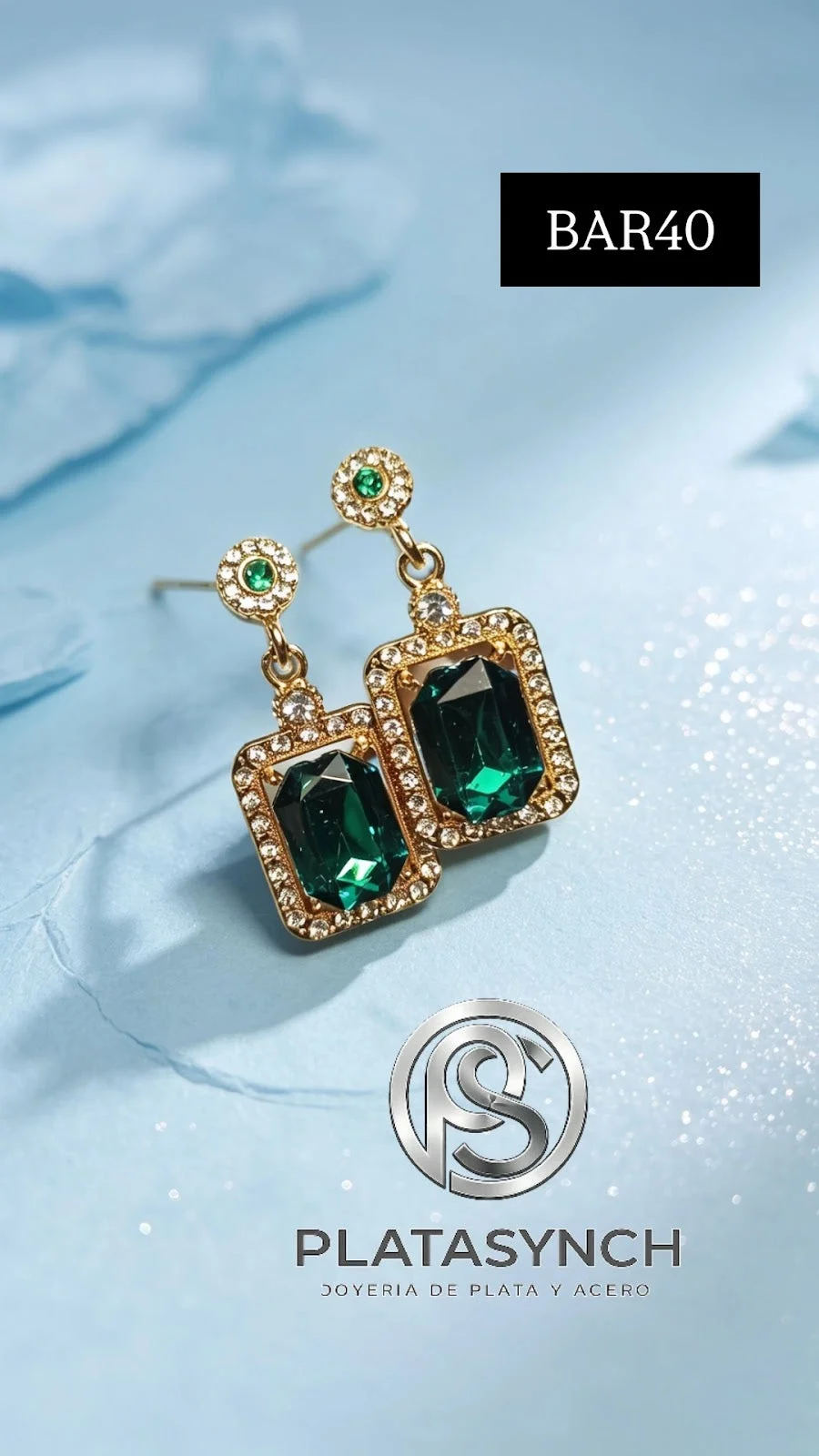 BAR40 - Aretes Brass cuadrado Verde con circoneas de palito