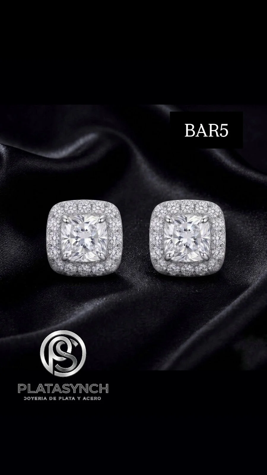 BAR5 - Aretes Brass plateado Circonea Cubica cuadrada con mini circoneas cubicas