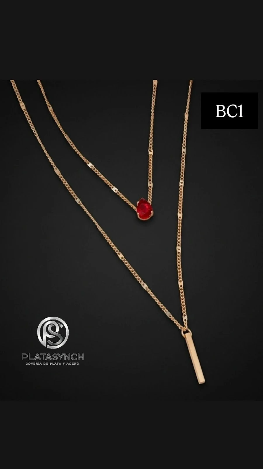 BC1 - Collar brass dorado Multicapa con colgante Circonea de gota de agua Rojo