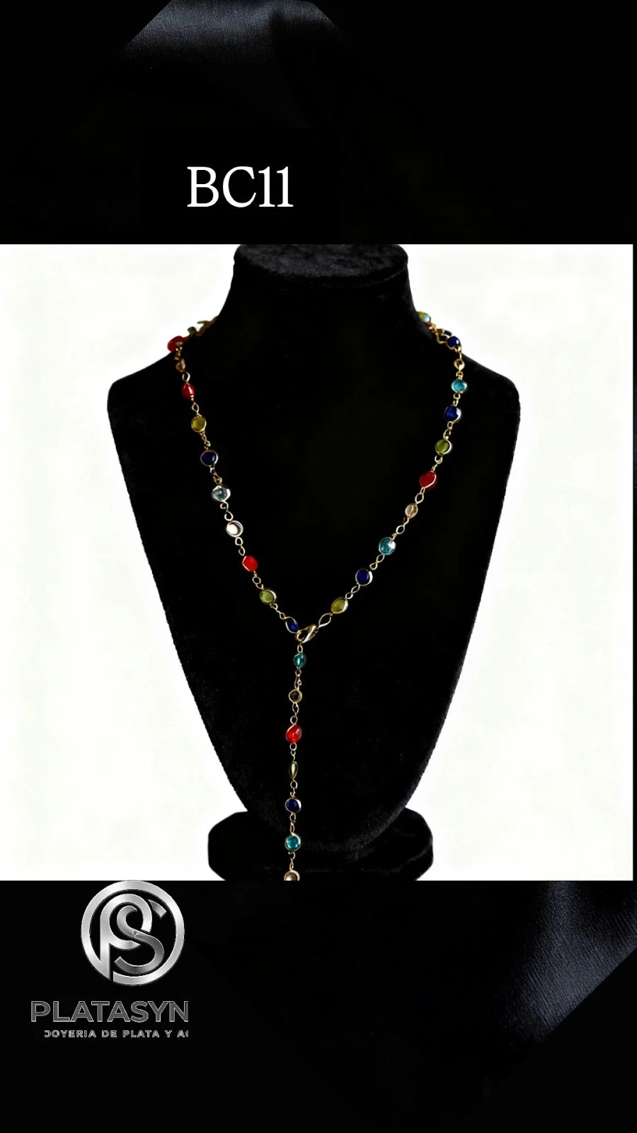 BC11 - Collar brass dorado cristales colores