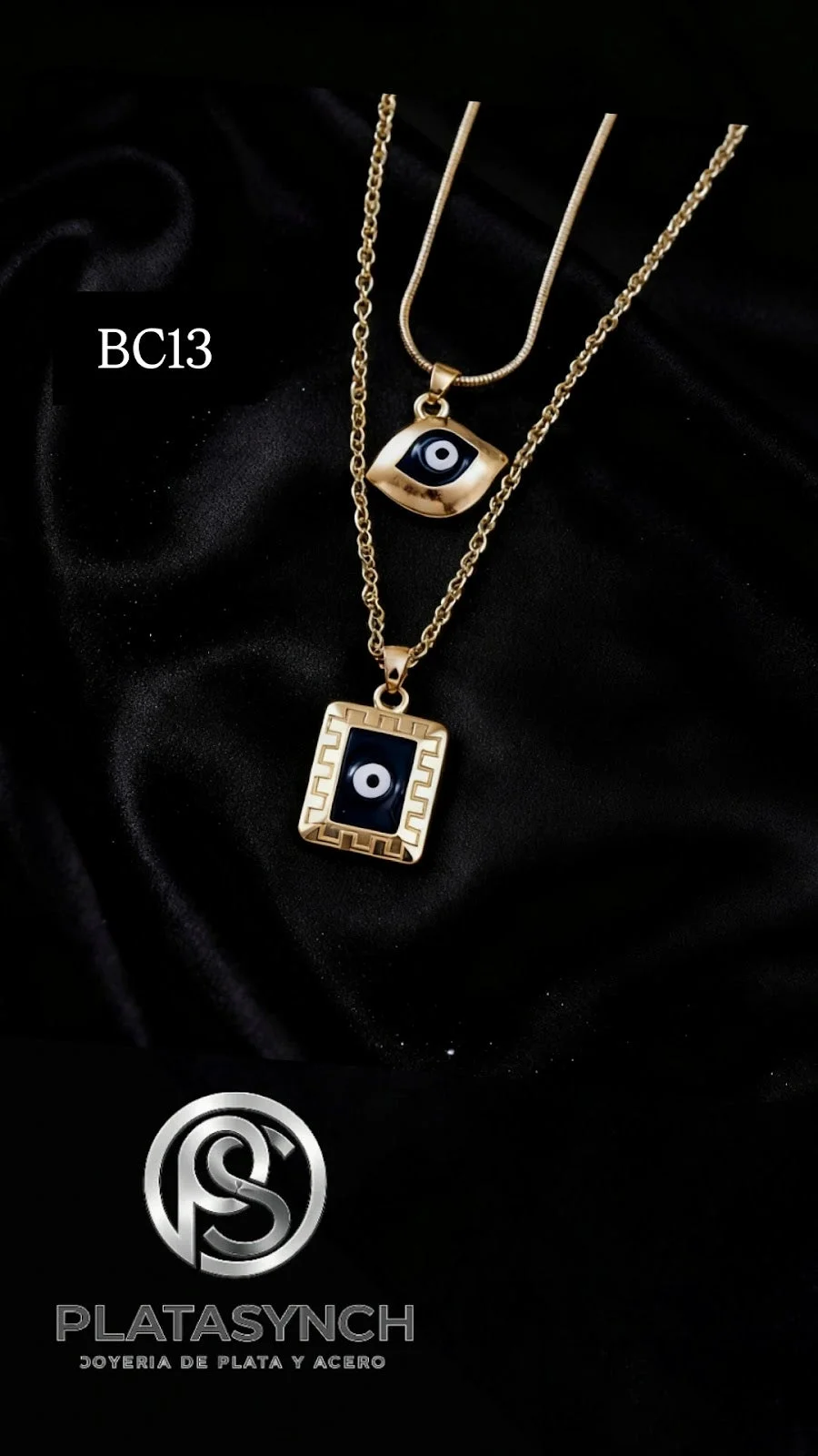BC13 - Collar brass dorado ojo turco doble Cuadrado y Redondo