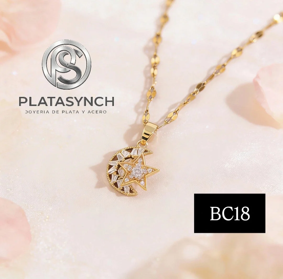 BC18 - Collar brass dije giratorio Luna y estrella