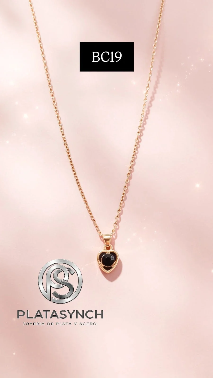 BC19 - Collar brass dije de corazon piedra negra