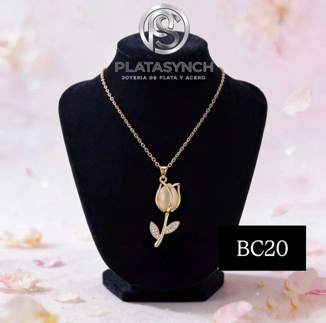 BC20 - Collar brass dije tulipan Crema con cristales en hojas