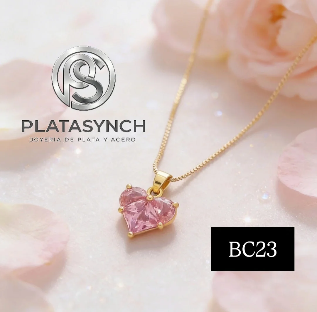 BC23 - Collar brass dorado Y2K Corazon rosa