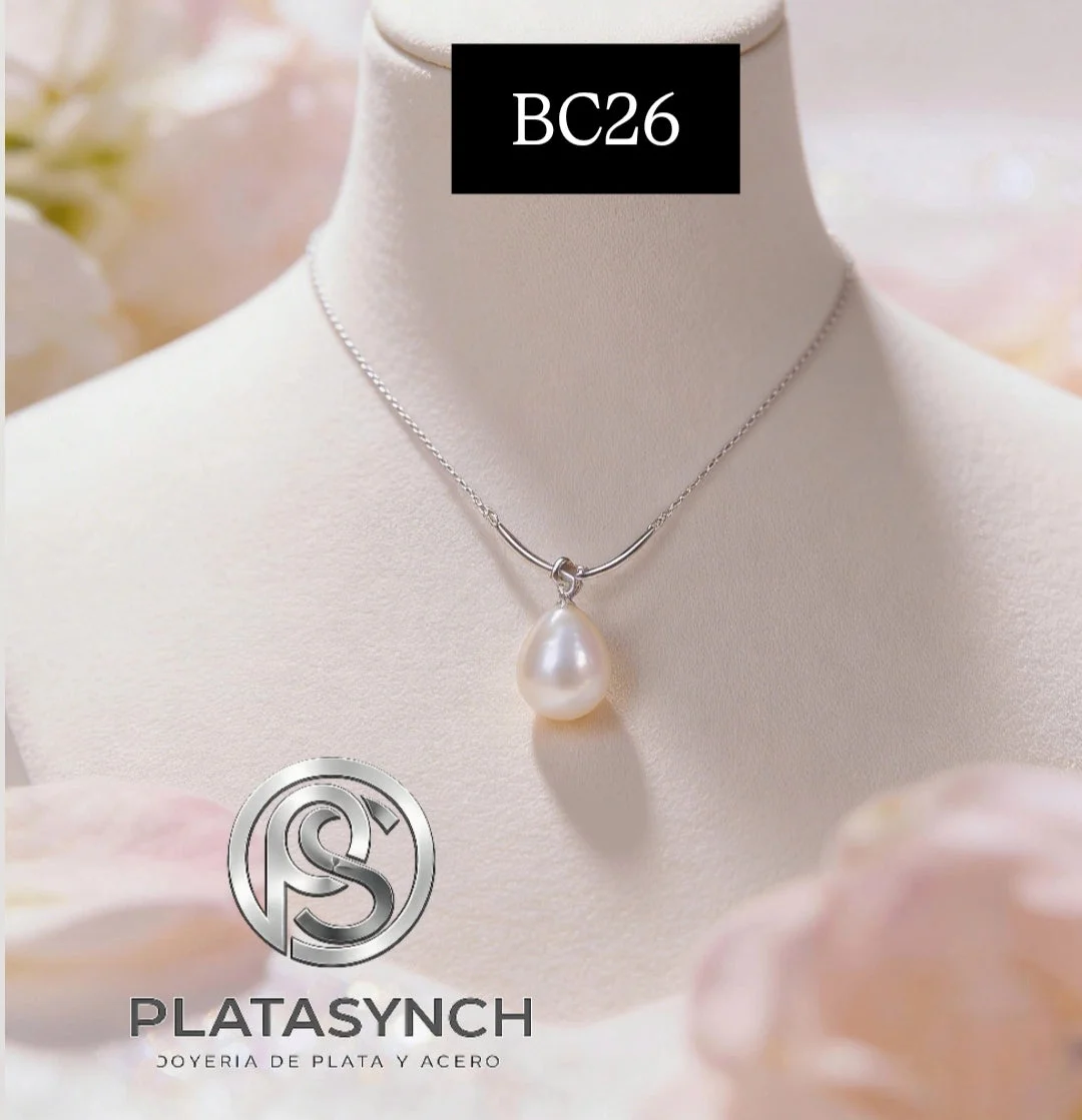 BC26 - Collar brass plateado Perla sintetica