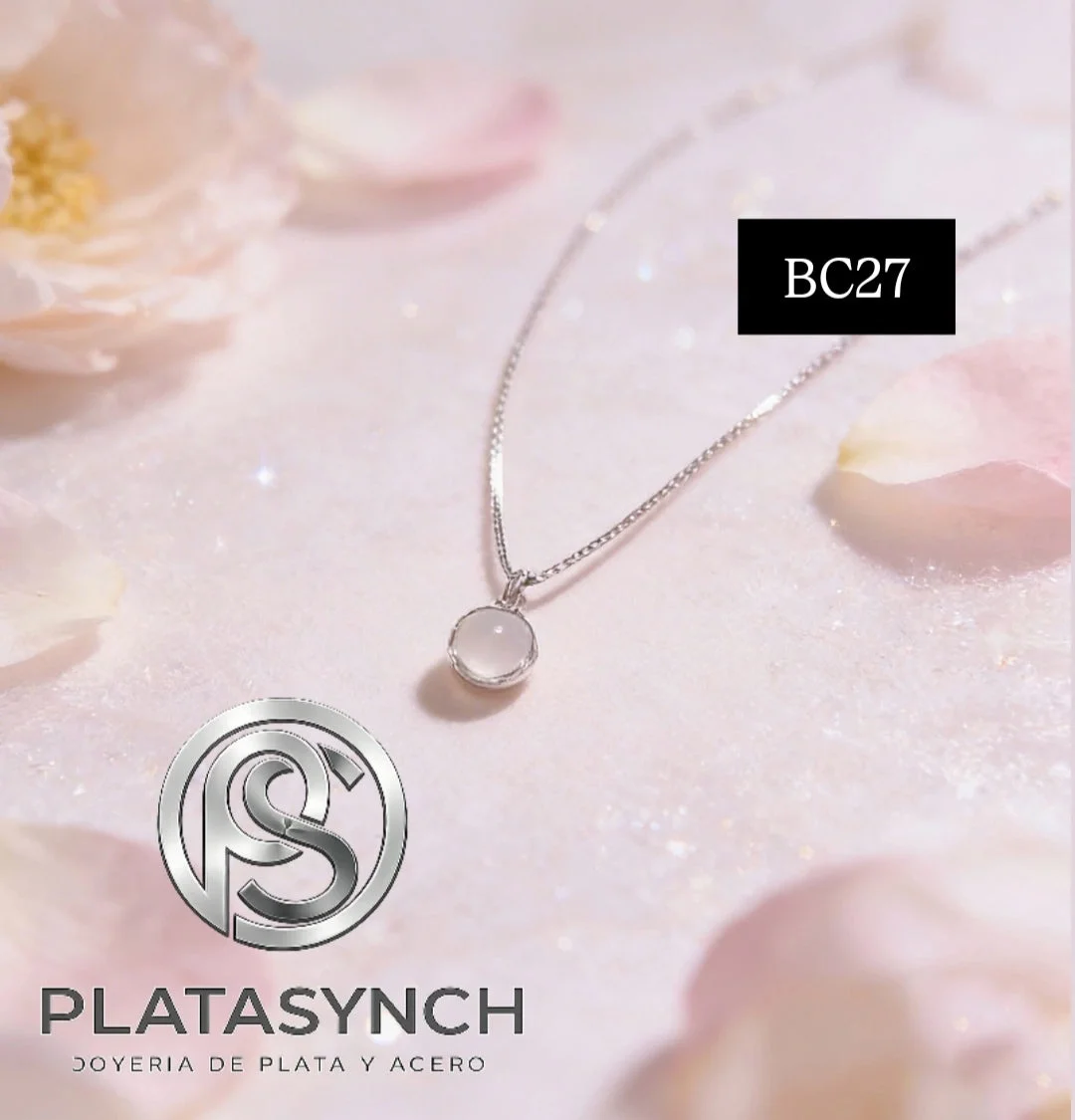 BC27 - Collar brass plateado Piedra de luna