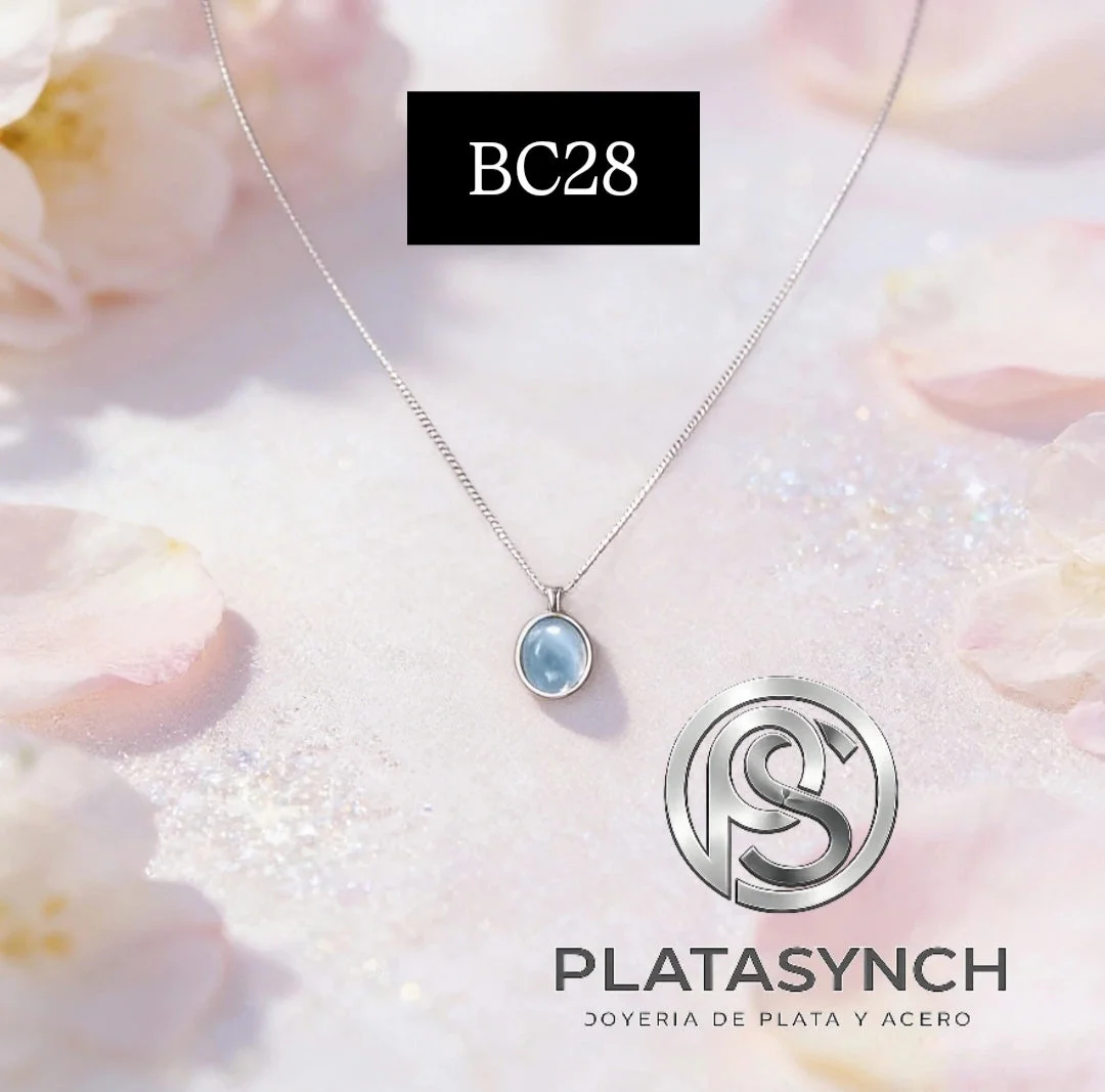 BC28 - Collar brass plateado Piedra acuaragema
