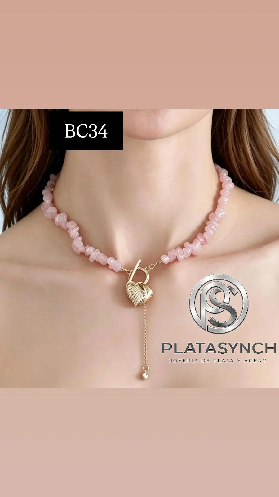 BC34 - Collar brass con hebilla OT- Rosa suave