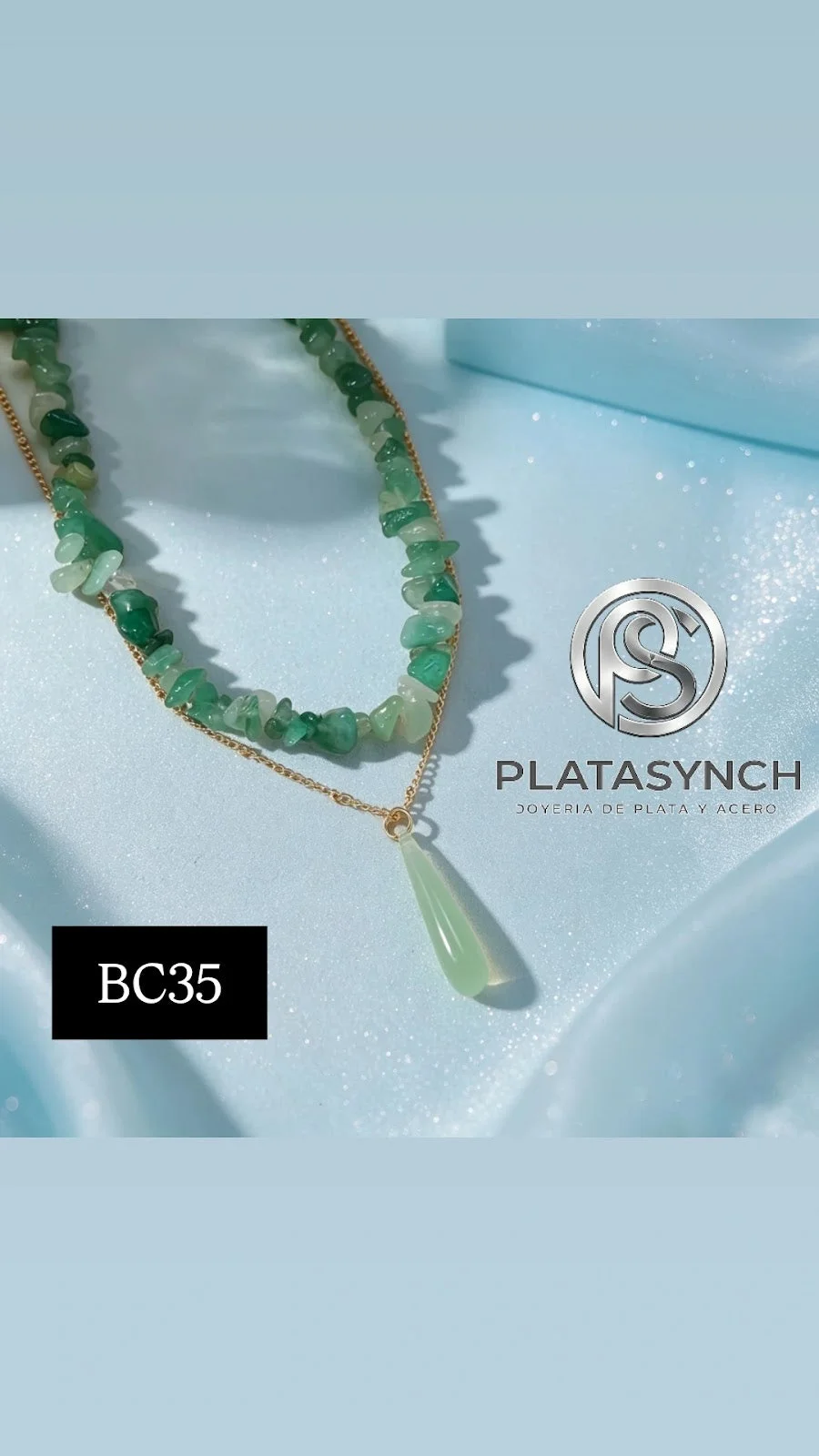 BC35 - Collar doble capa - brass Piedra natural verde
