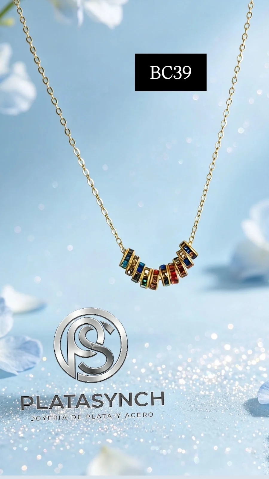 BC39 - Collar Brass 10 piezas movibles de colores -oro