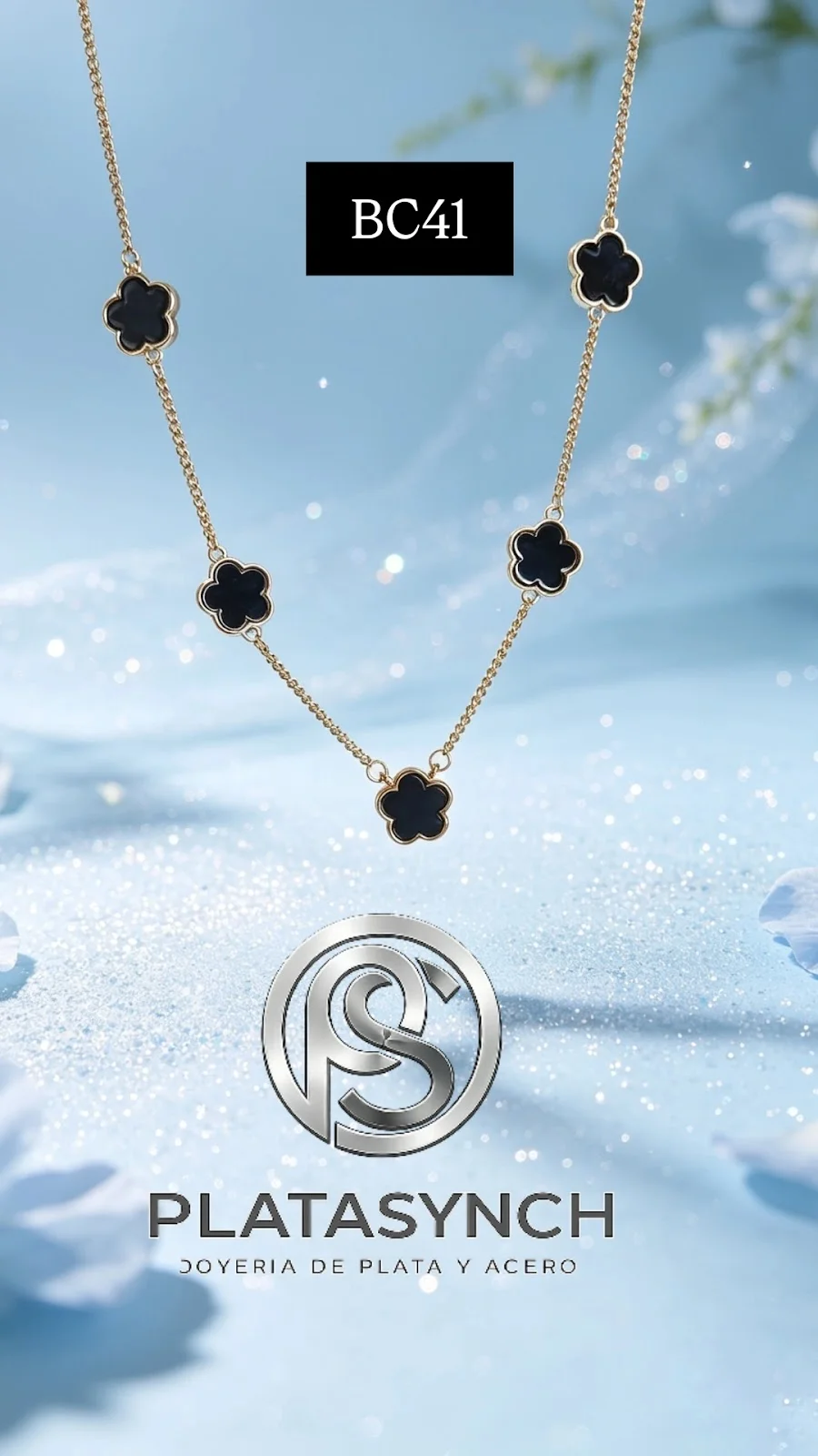 BC41 - Collar Brass Vanclif 5 flores Negro