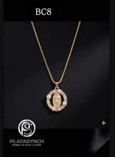 BC8 - Collar brass dorado virgen redonda con circoneas