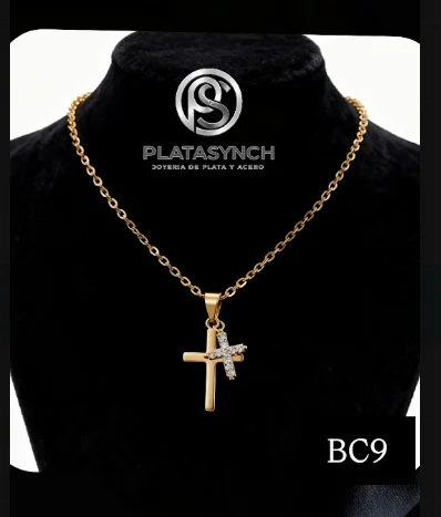 BC9 - Collar brass dorado cruz doble