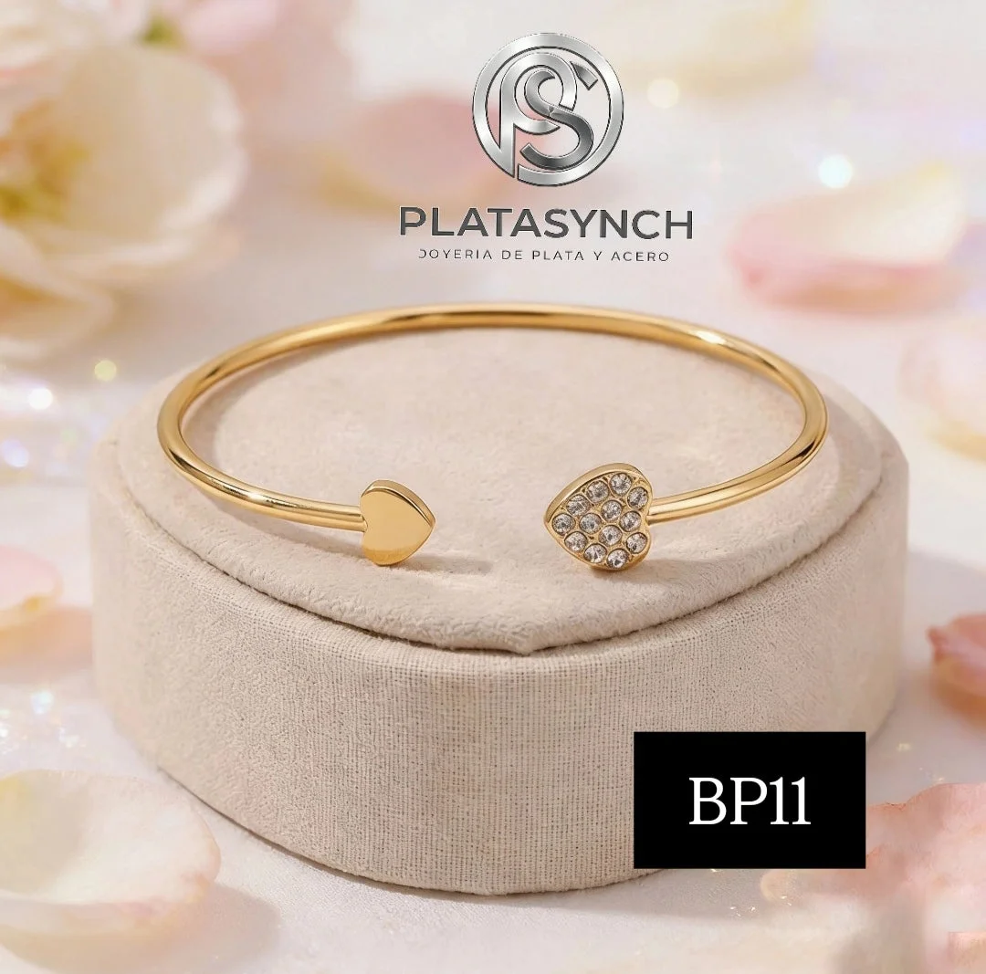 BP11 - Pulcera regulable brass dos corazones - 1 con cristales