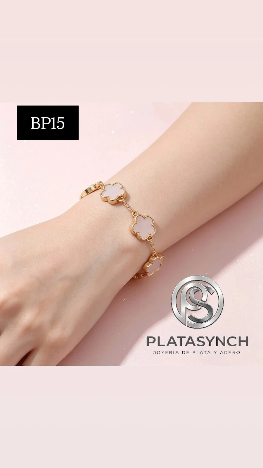 BP15 - Pulsera brass dorado Vanclif Blanca