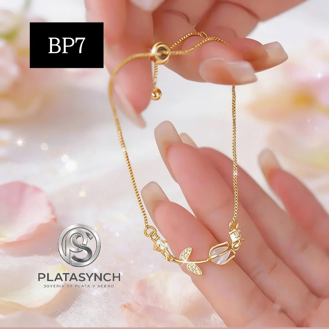 BP7 - Pulsera de tulipan cierre ajustable - brass blanco con cristales