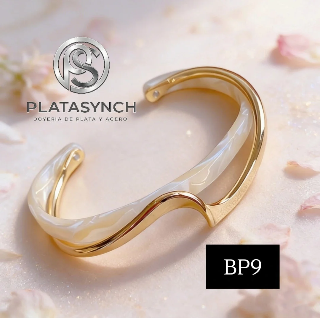 BP9 - Pulcera brass concha nacar blanco con dorado
