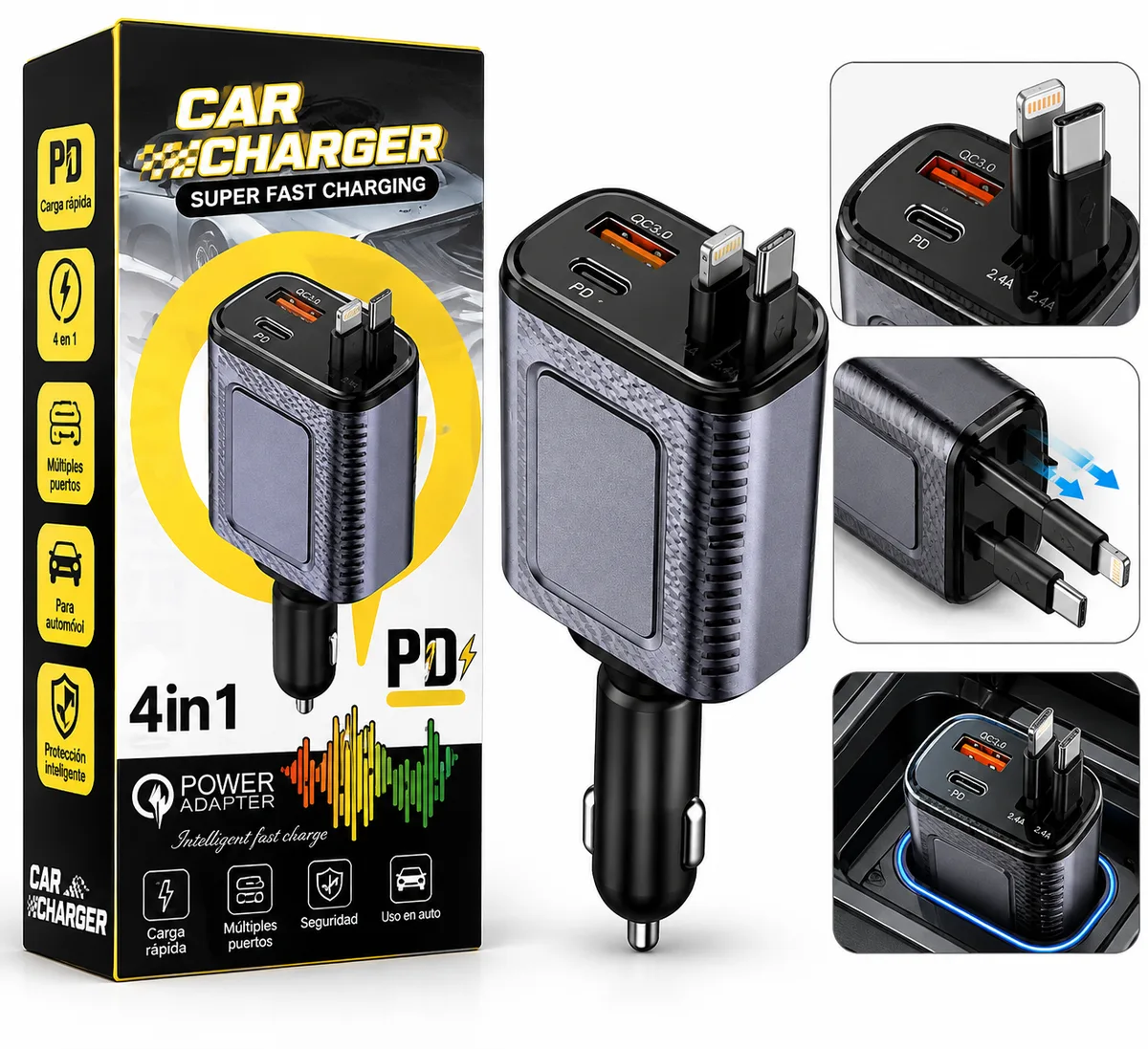 Cargador para carro 4 en 1