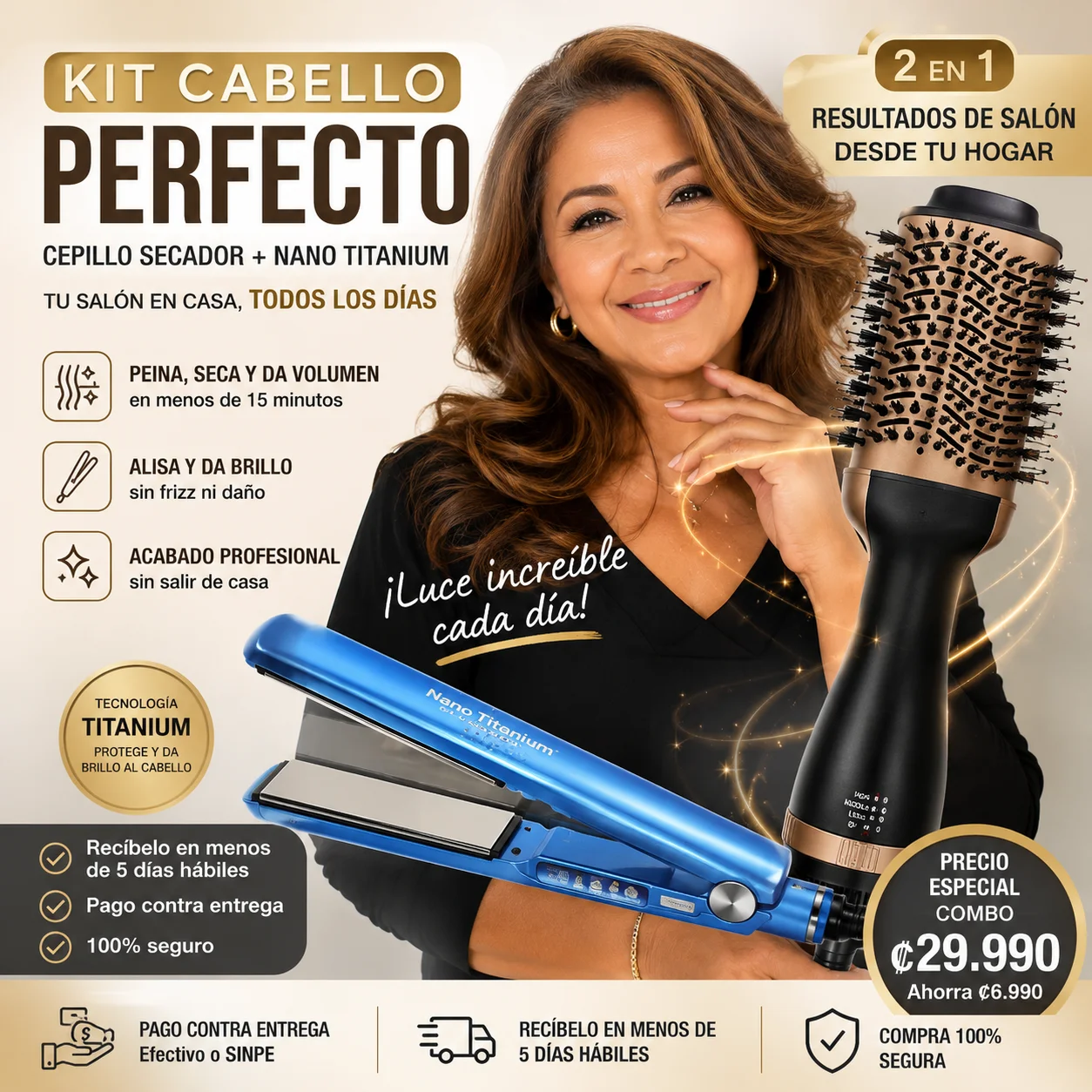 Kit Cabello Perfecto — Combo (Cepillo Secador + Nano Titanium)