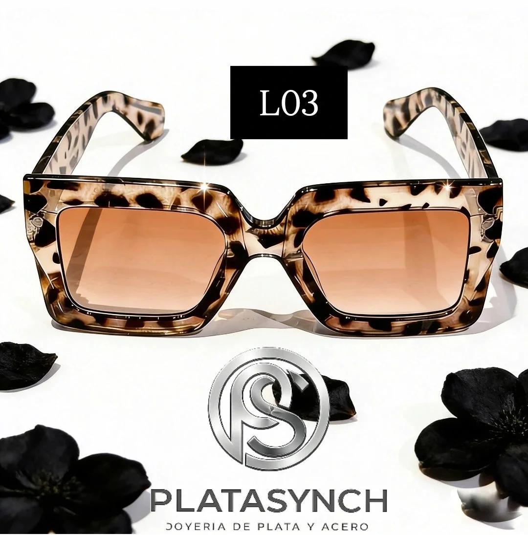 L03 - Gafas Cuadradas Extragrandes Negras animal print cafe