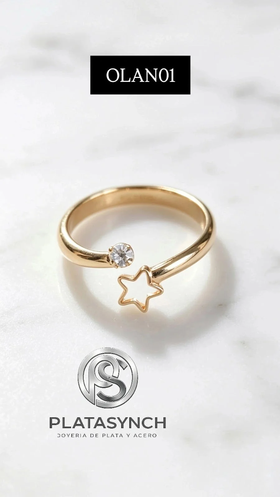 OLAN01 - Anillo Oro laminado Estrella - Cristal