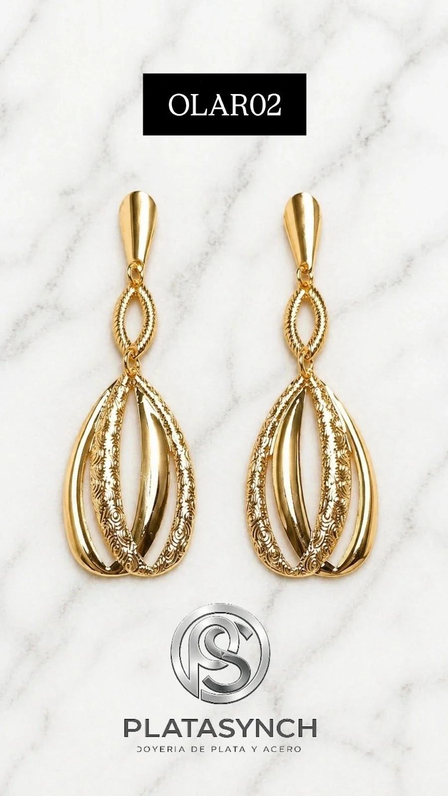 OLAR02 - Aretes oro laminado largos dorados - doble