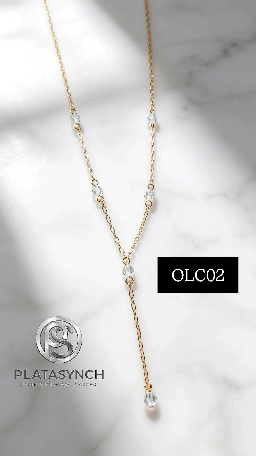 OLC02 - Collar oro laminado Y con piedras transparente