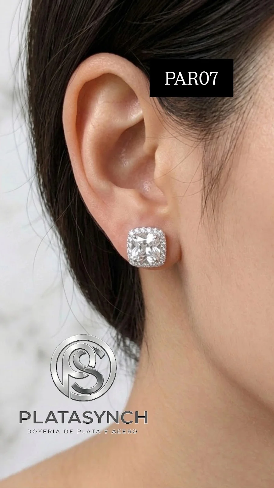 PAR07 - Pendientes Plata 925, Cuadrado con mini circoneas