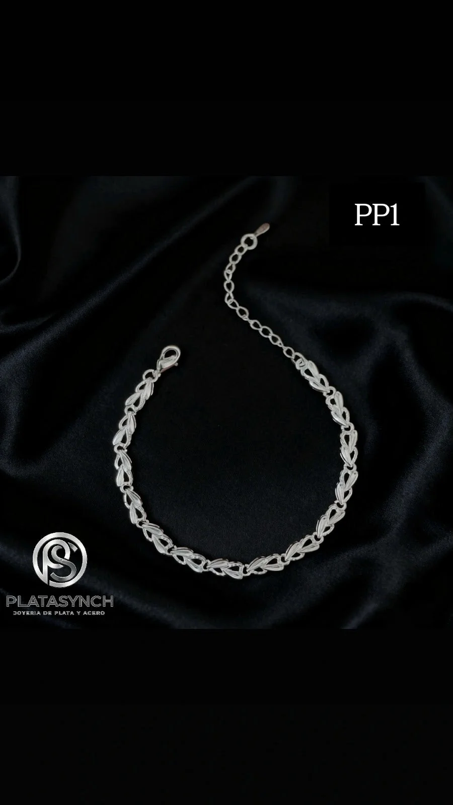 PP1 - Pulcera plata 925 eslabones de corazon hueco