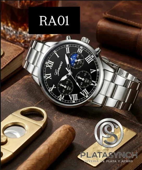 RA01 - Reloj de cuarzo acero para hombre plateado