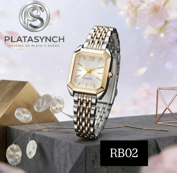 RB02 - Reloj de cuarzo brass cuadrado Bicolor
